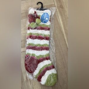 NWT WILLOW HILL EXCLUSIVE Red White Green Knit CHRISTMAS STOCKING w/Pom Poms